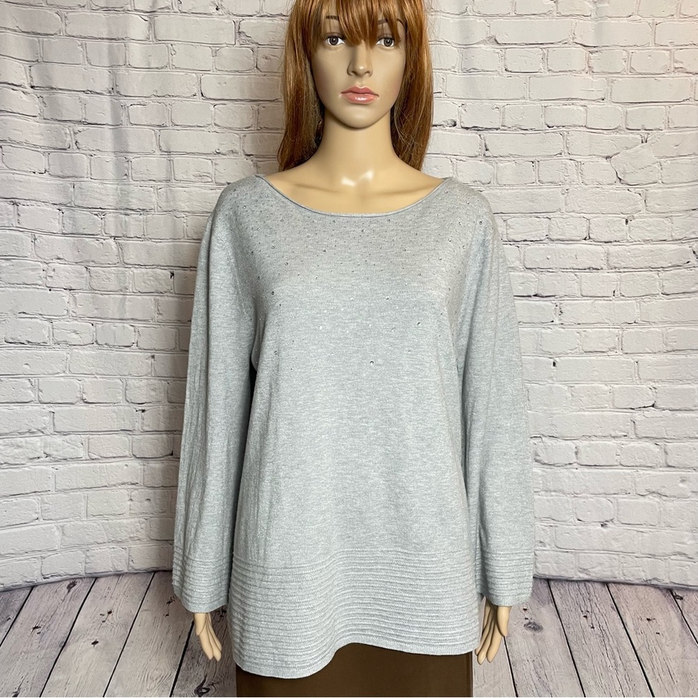 NWT New Villa Milano Grey Rhinestone Bell Sleeve Sweater Size XL